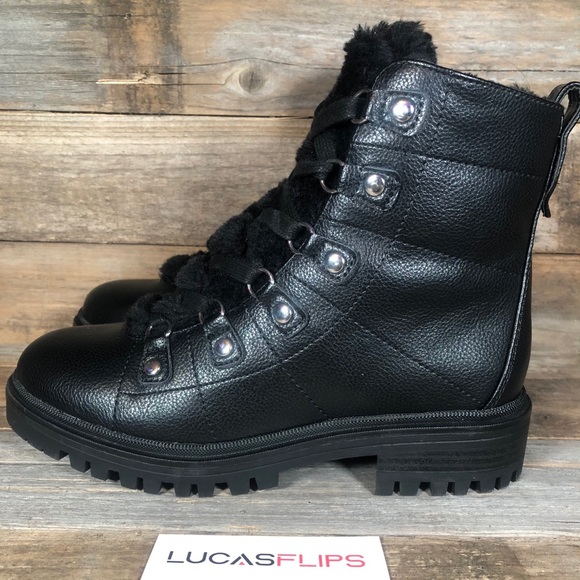 NEW Nine West Weaton3 Fur Line Combat Boots Black - Picture 3 of 6
